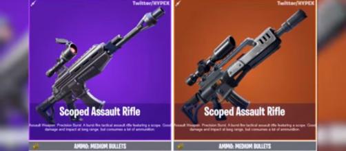 The Scoped AR and the Slug Shotgun has been added in the 'Fortnite' game files. [Image source: Ali-A/YouTube]