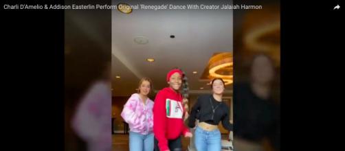 Jalaiah Harmon, Charli D'Amelio and Addison Easterling film Renegade Dance video Screenshot [Image Source: Inside Edition/YouTube]