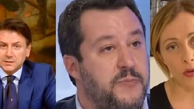 Giuseppe Conte, Matteo Salvini e Giorgia Meloni.