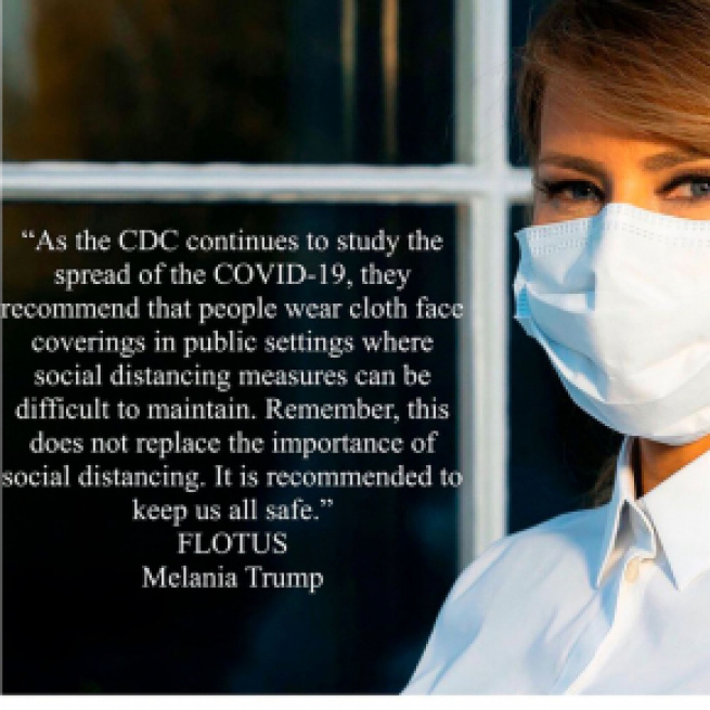 Melania Trump hace desde sus redes oficiales campaña por el uso de mascarillas.