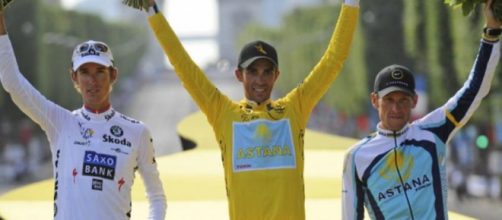 Contador e Armstrong sul podio del Tour de France 2009.