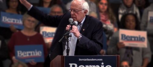 Bernie Sanders addressing his supporters at a rally. [image source: Jackson Lanier- Wikimedia Commons]