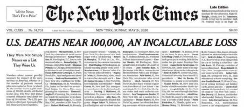 Il quotidiano statunitense New York Times dedica la prima pagina alle vittime del Covid-19