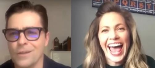 "When Calls the Heart" co-stars Kavan Smith and Pascale Hutton show heart and humor through quarantine. [Image source:ET-YouTube]