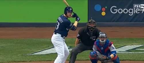 Pitcher Brandon Woodruff hitting. [image source: MLB- YouTube]