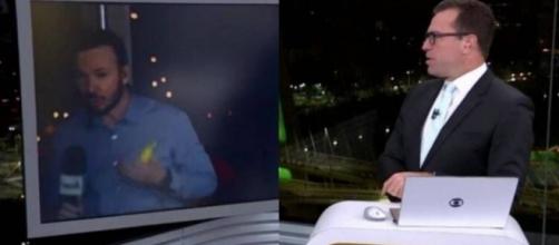 Repórter da Globo é surpreendido ao aparecer sem máscara. (Reprodução/TV Globo)