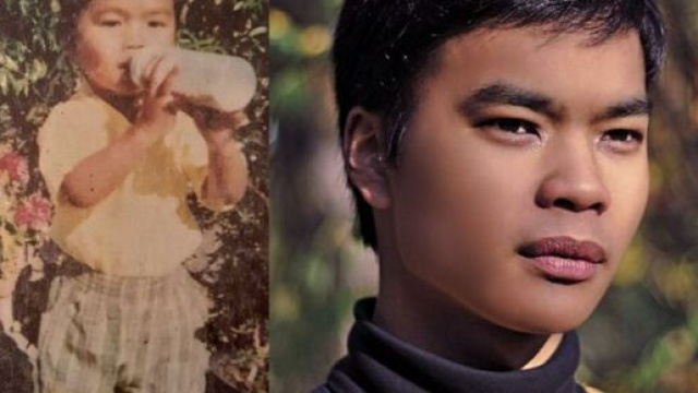 Jérémy Bellet bébé (gauche), à 21 ans (droite)