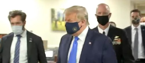 President Donald Trump seen wearing face mask at Maryland Military Hospital. [Image source/CBS New York YouTube video]