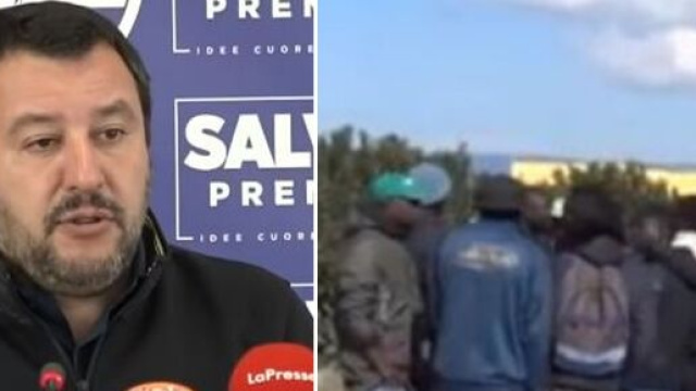 Matteo Salvini e un gruppo di migranti prima dell'emergenza coronavirus.