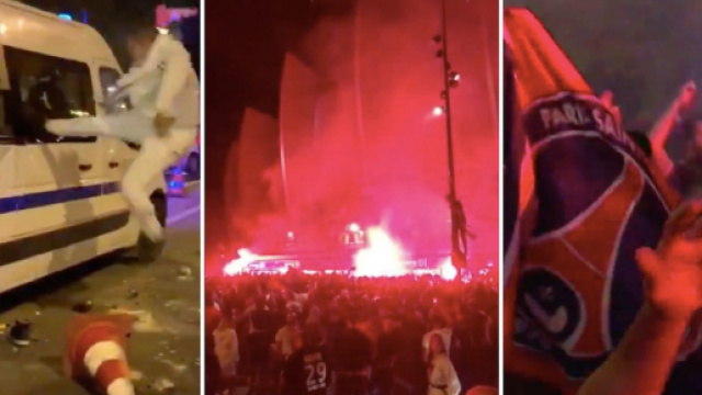 PSG en finale : Les supporters parisiens mettent le feu &agrave; Paris. Credit: Twitter capture