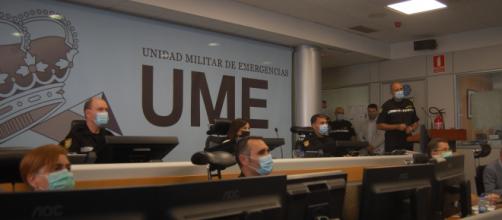 Sala de mando de la UME, desde ella se dirigen las operaciones de la unidad contra incendios y catástrofes y contra el Coronavirus.