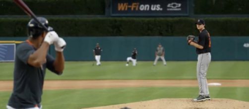 Mize pitching at Comerica Park. [Image Source: Detroit Tigers/YouTube]
