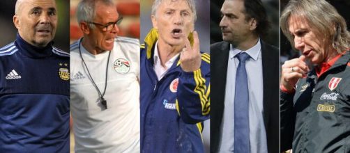 Sampaoli, Cúper, Pekerman, Pizzi e Gareca foram os treinadores que estiveram na Copa do Mundo de 2018, na Rússia. (Arquivo Blasting News).