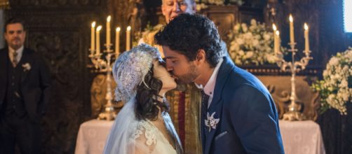 Foto do casamento de Inácio e Lucinda na 'Novela Tempo de Amar'. (Reprodução/TV Globo)