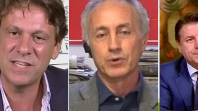 Nicola Porro, Marco Travaglio e Giuseppe Conte.