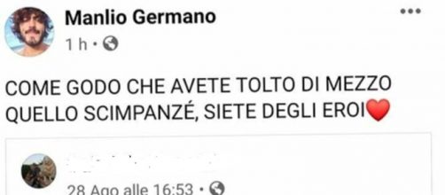 La frase offensiva nei confronti di Willy pubblicata sul profilo fake Manlio Germano.