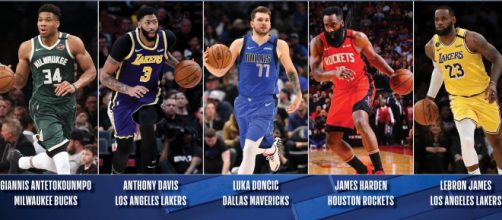Antetokounpo, Davis, Doncic, Harden e LeBron foram eleitos os melhores jogadores do primeiro escalão da NBA 2019-2020. (Arquivo Blasting News)