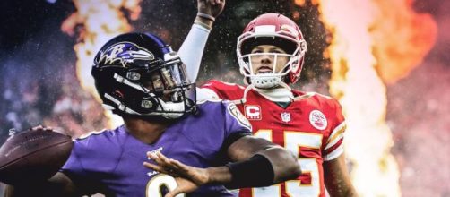 Lamar Jackson e Patrick Mahomes são as principais armas entre Ravens e Chiefs, pela NFL. (Arquivo Blasting News)
