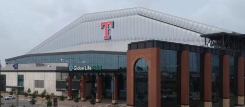 The outside of the new Globe Life Field where the World Series will be held. [Image Source: Drone To Fly/Wikimedia Commons]