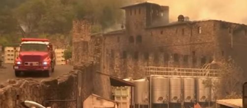 Flames damage Napa Valley's famed castle Winery Castello di Amarosa in California. [Image source/NBC Bay Area YouTube video]