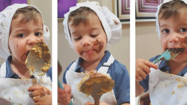Little Chef Cade a cr&eacute;e l'hilarit&eacute; g&eacute;n&eacute;rale avec sa recette de cookies, source : montage Instagram @littlechefcade