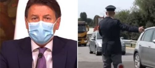 Giuseppe Conte ed un posto di controllo durante un periodo di divieto degli spostamenti.