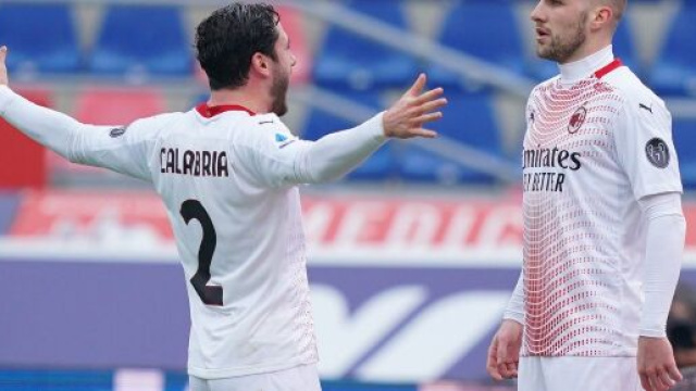 Calabria Rebic per il gol che sblocca il risultato a favore del Milan. Foto di acmilan.com