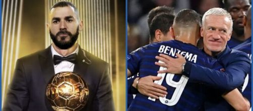 Le sélectionneur des Bleus Didier Deschamps estime que Karim Benzema mérite le Ballon d'Or (capture YouTube et montage photo)