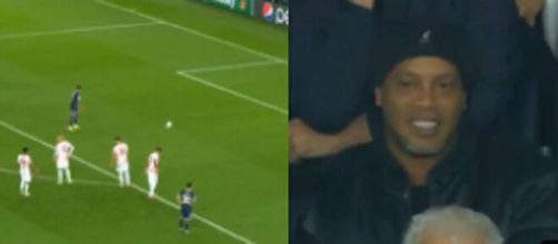La réaction de Ronaldinho sur le penalty manqué de Kylian Mbappé (capture YouTube et montage photo)