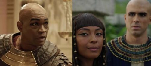 Potifar, Neferíades e José em 'Gênesis' (Fotomontagem/Reprodução/Record TV)