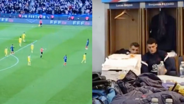 Benjamin Pavard frustr&eacute; &agrave; la fin de France-Kazakhstan. (cr&eacute;dit Twitter et YouTube)