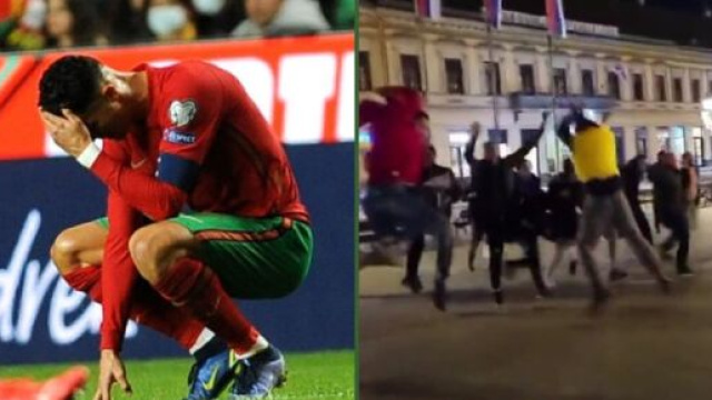 Le 'seum' de Cristiano Ronaldo contraste avec la joie des Serbes qui le chambrent (captures YouTube)