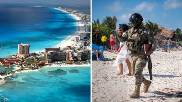 Au Mexique, les militaires surveillent souvent les plages publiques et privées en raison de la présence de cartels de la drogue- Source : montage