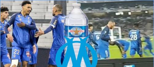 Les joueurs de Reims reçoivent des bouteilles au Vélodrome (capture YouTube)