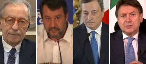 Vittorio Feltri, Matteo Salvini, Mario Draghi e Giuseppe Conte.