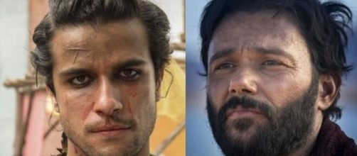 Terá e Lugali em "Gênesis". (Foto: Montagem/RecordTV).