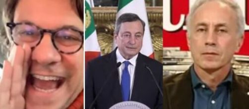 Nicola Porro, Mario Draghi e Marco Travaglio.