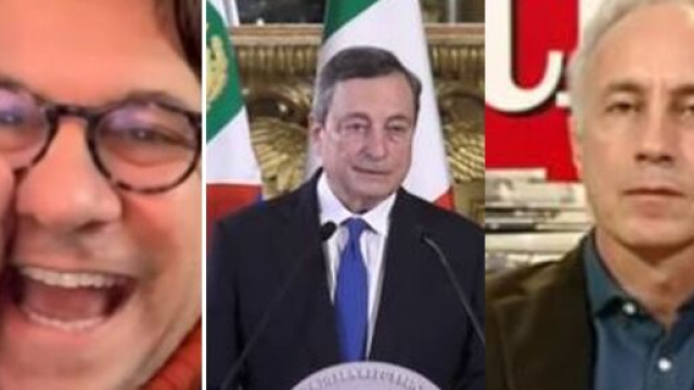 Nicola Porro, Mario Draghi e Marco Travaglio.