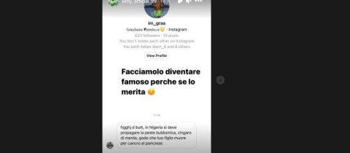 Insulti a Simy. Il giocatore pubblica sul web il commento ricevuto.