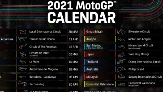 Calendario della stagione MotoGP 2021.
