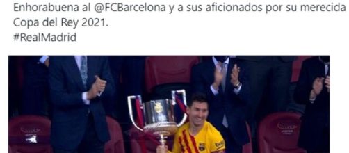 Le Real Madrid félicite Barcelone pour son trophée en Coupe du Roi (capture Twitter Real Madrid et FC Barcelone)