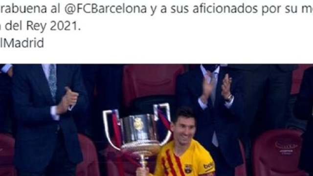 Le Real Madrid félicite Barcelone pour son trophée en Coupe du Roi (capture Twitter Real Madrid et FC Barcelone)