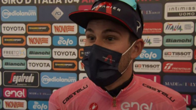 Filippo Ganna in maglia rosa al Giro d'Italia