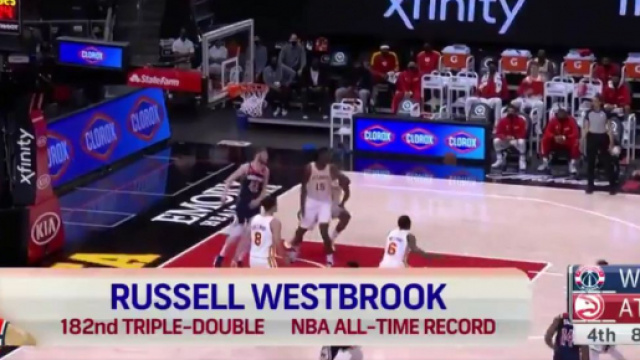 Russell Westbrook est devenu cette nuit le recordman du nombre de triple-doubles en NBA. (Source : Twitter officiel de la NBA - capture)