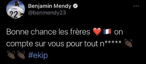 Benjamin Mendy commente la liste des Bleus en plein match (Source : Twitter officiel de Benjamin Mendy)