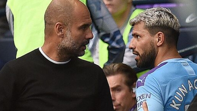 Pep Guardiola et Kun Agüero visiblement un peu fâchés - Source : photo capture d'écran YouTube