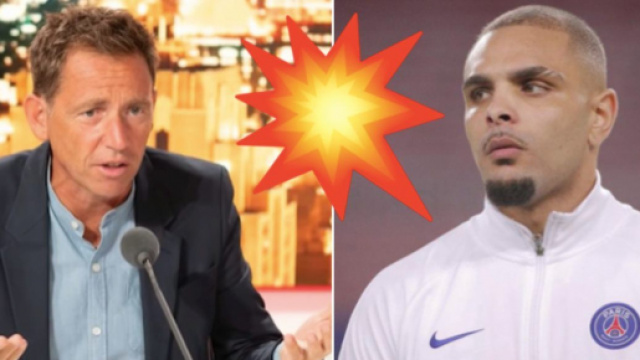 Layvin Kurzawa au coeur d'un clash avec Daniel Riolo. (photo capture d'écran vidéo youtube, Instagram Kurzawa et emoji)