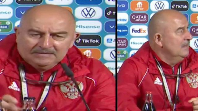 Le coach de la Russie n'a pas hésité à troller CR7 en conférence de presse - Source : capture d'écran Carrusel Deportivo, Twitter