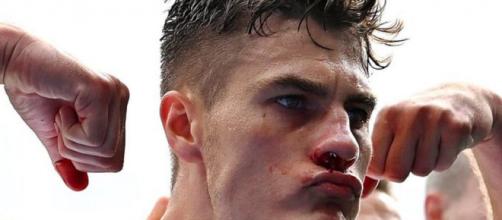 Le but de Patrick Schlick le nez en sang contre la Croatie (Credit : BeIN Sport - capture)
