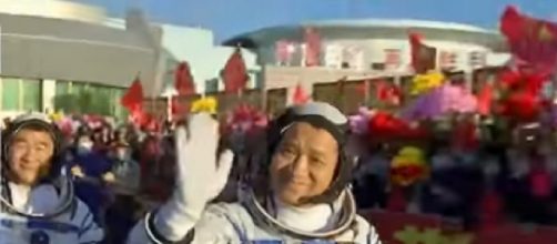 Rocket from China with 3-person crew docks at new space station. [Image source/FRANCE 24 English YouTube video]